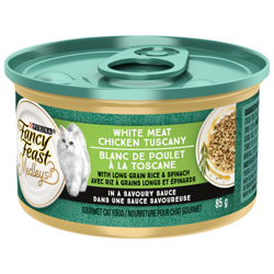 Purina® Fancy Feast Medleys™ White Meat Chicken Tuscany with Long Grain Rice & Spinach in a Savoury Sauce Cat Food 85g