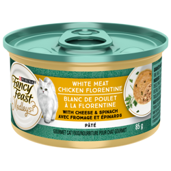 Purina🅫 Fancy Feast Medleys🅪 Pâté Blanc de poulet à la florentine avec fromage et épinards nourriture pour chat 85 g
