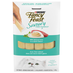 Purina🅫 Fancy Feast🅫 Savoury Purée Naturals🅪 avec Thon Naturel dans une Sauce Demi-Glace Gâteries pour Chats 4 x 10 g