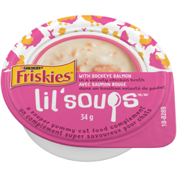 Friskies® Lil’ Soups™ with Sockeye Salmon in a Velvety Chicken Broth