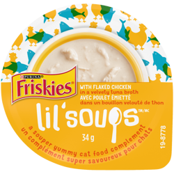 Friskies® Lil’ Soups™ With Flaked Chicken in a Velvety Tuna Broth