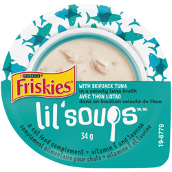 Friskies® Lil’ Soups™ with Skipjack Tuna in a Velvety Tuna Broth