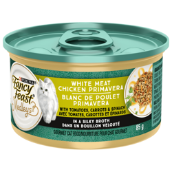 Fancy Feastᴹᴰ Mélanges Blanc de Poulet Primavera avec Tomates, Carottes et Épinards dans une Bouillon Velouté Nourriture Humide pour Chats