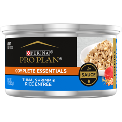 Pro Planᴹᴰ Complete Essentialsᴹᴰ Entrée de thon, crevettes et riz en sauce nourriture pour chats adultes