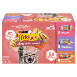 Purinaᴹᴰ Friskiesᴹᴰ Emballage Assorti avec Volialle en Sauce Nourriture pour Chats 24x156 g