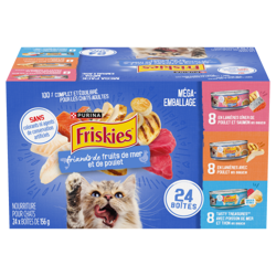Emballage assorti de nourriture Purinaᴹᴰ Friskiesᴹᴰ Friands de fruits de mer et de poulet