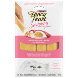 Fancy Feastᴹᴰ Savoury Purée Naturalsᴹᴰ avec Thon et Crevettes Naturels dans une Sauce Demi-Glace Gâteries pour Chats