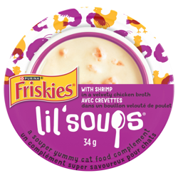 Friskies® Lil’ Soups® with Shrimp in a Velvety Chicken Broth Cat Food Complement