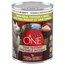 Purinaᴹᴰ ONEᴹᴰ Véritable Instinct Tendres Morceaux en Sauce avec Vrai Poulet et Vrai Canard Nourriture pour Chiens