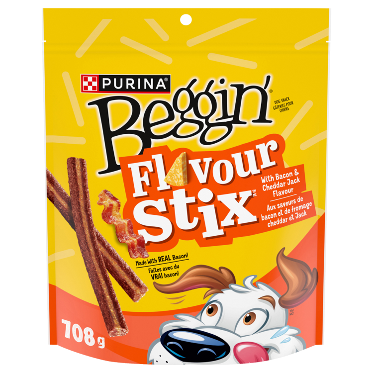 Beggin’ᴹᴰ Flavour Stixᴹᴰ Aux saveurs de bacon et de fromage cheddar et Jack Gâteries pour Chiens