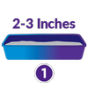 2-3 inches and litter box with litter in it