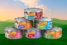 friskies wet cat food lineup on grass