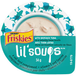 Friskies® Lil’ Soups™ with Skipjack Tuna in a Velvety Tuna Broth