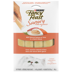 Purina® Fancy Feast® Savoury Purée Naturals™ with Natural Salmon & Tuna in a Demi-Glace 4 x 10g