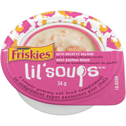 Friskies® Lil’ Soups™ with Sockeye Salmon in a Velvety Chicken Broth