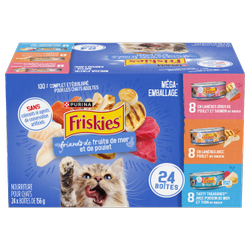 Emballage assorti de nourriture Purinaᴹᴰ Friskiesᴹᴰ Friands de fruits de mer et de poulet