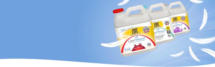 sacs de litière poids plume tidy cats avec des plumes autour