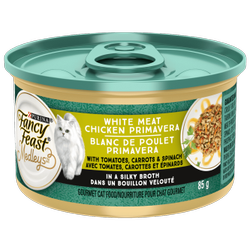 Fancy Feastᴹᴰ Mélanges Blanc de Poulet Primavera avec Tomates, Carottes et Épinards dans une Bouillon Velouté Nourriture Humide pour Chats