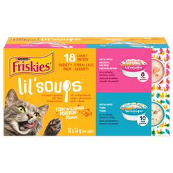 Friskiesᴹᴰ Lil’ Soupsᴹᴰ Poisson-Ptueux Emballage Assorti 18 unités