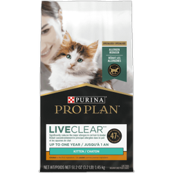 Pro Planᴹᴰ Spécialisée Réduit les Allergènes LiveClear Formule Poulet et Riz Nourriture Sèche pour Chatons