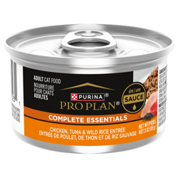 Pro Planᴹᴰ Complete Essentials – Nourriture humide pour chats adultes, Entrée de poulet, thon et riz sauvage en sauce