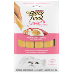 Fancy Feastᴹᴰ Savoury Purée Naturalsᴹᴰ avec Thon et Crevettes Naturels dans une Sauce Demi-Glace Gâteries pour Chats