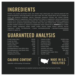 Ingredients, guaranteed analysis