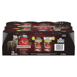 Purinaᴹᴰ ONEᴹᴰ Véritable Instinct Emballage Assorti Moulue Classique et Tendres Morceaux en Sauce Nourriture pour Chiens